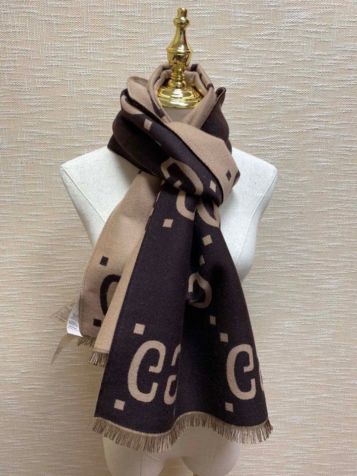 Gucci Jacquard Wool Silk Monogram Brown/ Beige Scarf 180cm/71in - Image 5