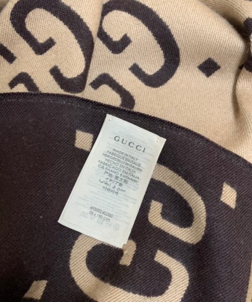 Gucci Jacquard Wool Silk Monogram Brown/ Beige Scarf 180cm/71in 
