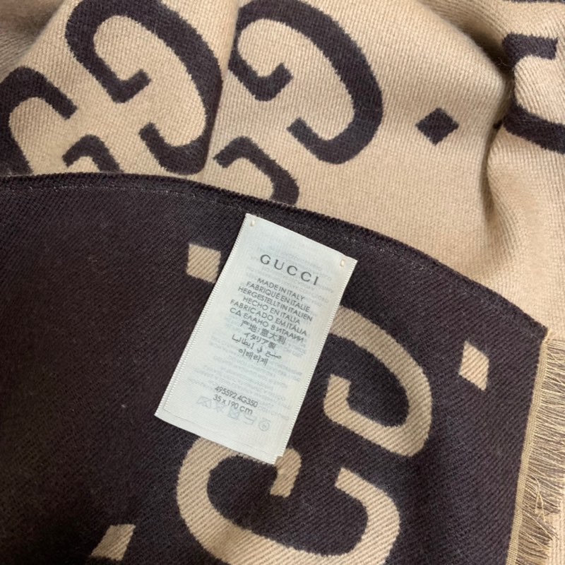 Gucci Jacquard Wool Silk Monogram Brown/ Beige Scarf 180cm/71in - Image 4