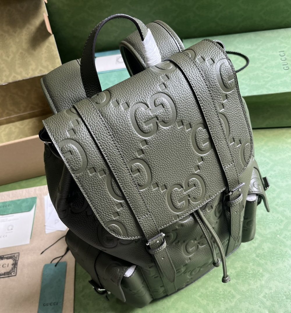 1:1 Replica Gucci Jumbo Gg Backpack Green Khaki/Black For Women 38.5cm / 15.1in 625770 AABZF 3341