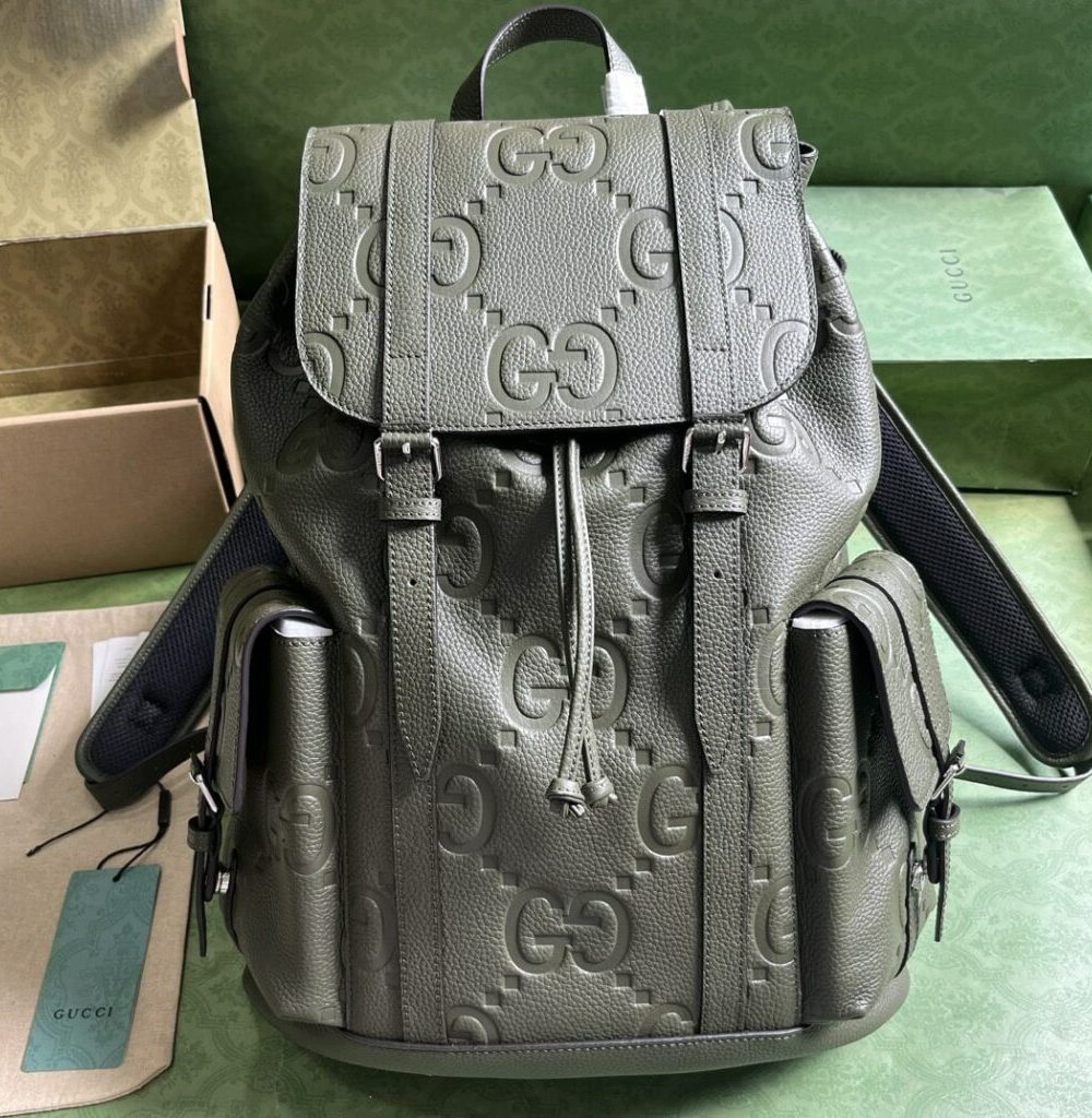1:1 Replica Gucci Jumbo Gg Backpack Green Khaki/Black For Women 38.5cm / 15.1in 625770 AABZF 3341