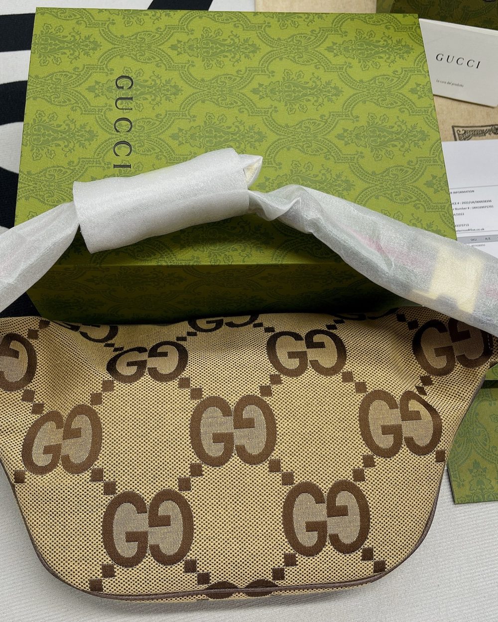 1:1 Replica Gucci Jumbo GG Belt Bag Camel And Ebony Jumbo GG Canvas For Women  15.3in/39cm GG 696031 UKMDG 2570