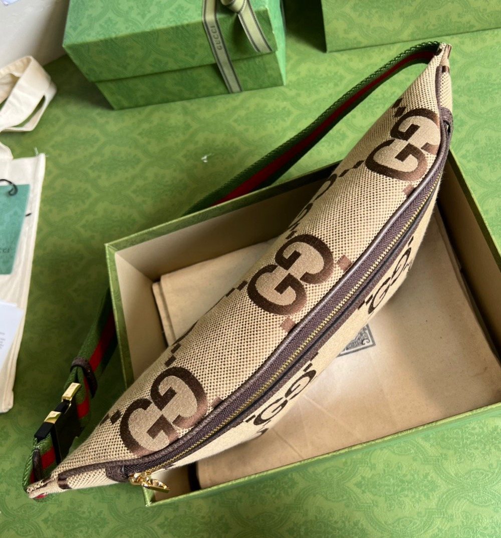 1:1 Replica Gucci Jumbo GG Belt Bag Camel And Ebony Jumbo GG Canvas For Women  15.3in/39cm GG 696031 UKMDG 2570
