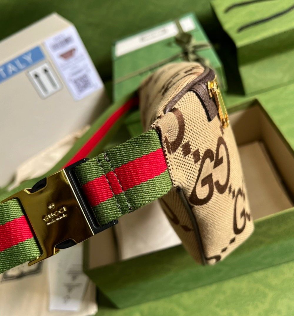 1:1 Replica Gucci Jumbo GG Belt Bag Camel And Ebony Jumbo GG Canvas For Women  15.3in/39cm GG 696031 UKMDG 2570