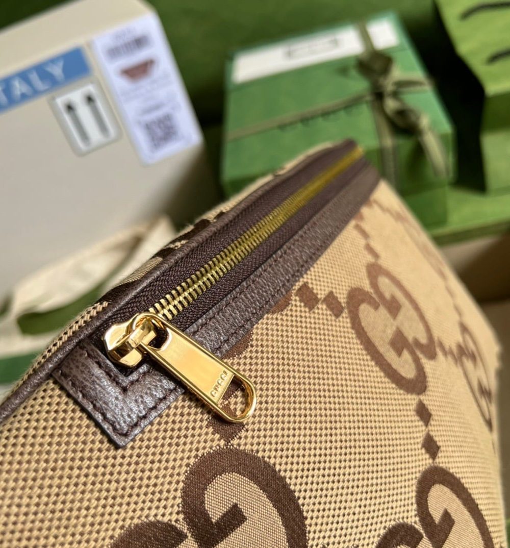 1:1 Replica Gucci Jumbo GG Belt Bag Camel And Ebony Jumbo GG Canvas For Women  15.3in/39cm GG 696031 UKMDG 2570