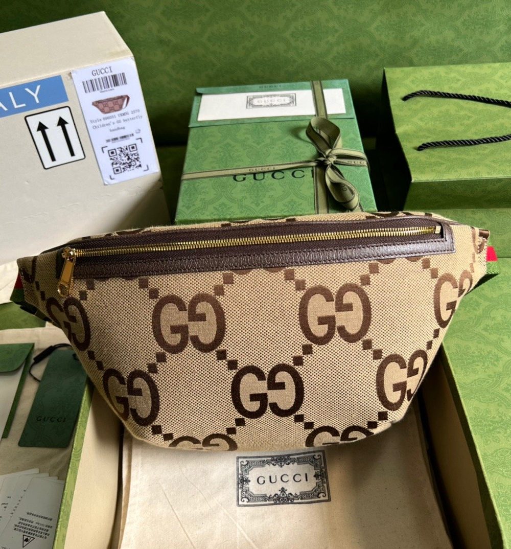 1:1 Replica Gucci Jumbo GG Belt Bag Camel And Ebony Jumbo GG Canvas For Women 15.3in/39cm GG 696031 UKMDG 2570