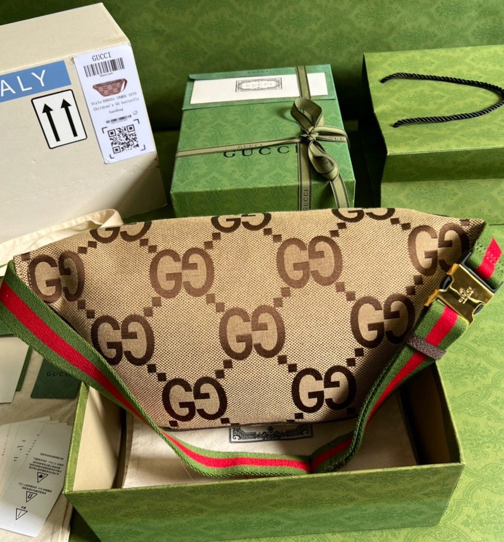 1:1 Replica Gucci Jumbo GG Belt Bag Camel And Ebony Jumbo GG Canvas For Women  15.3in/39cm GG 696031 UKMDG 2570