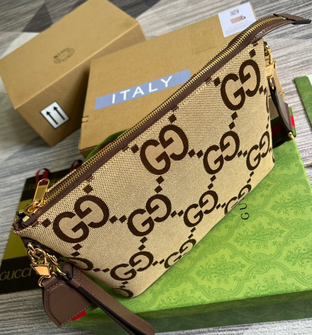 1:1 Replica Gucci Jumbo GG Messenger Bag Camel And Ebony Jumbo GG Canvas For Women  9.6in/24.5cm GG 703468 92THF 1000