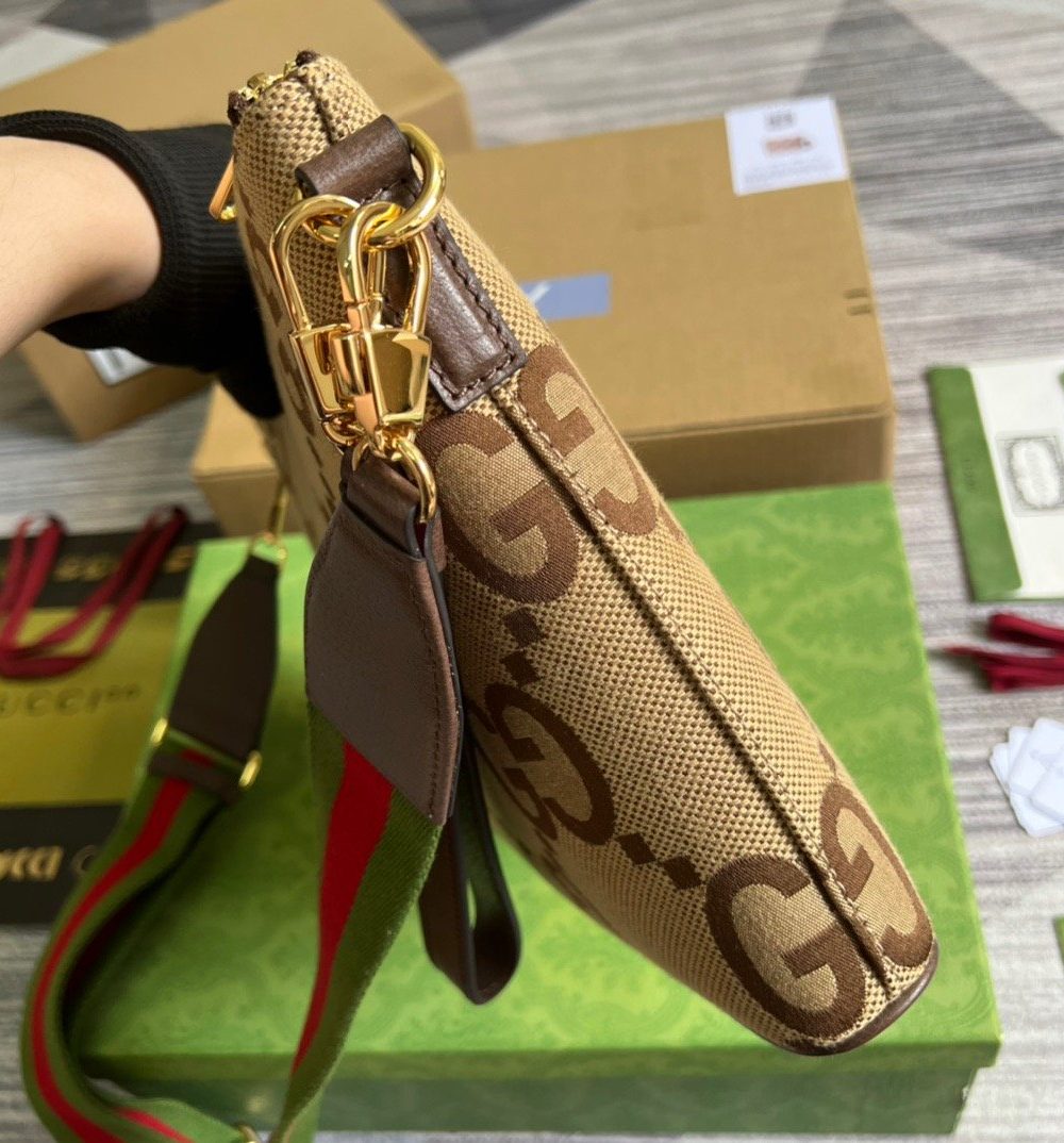 1:1 Replica Gucci Jumbo GG Messenger Bag Camel And Ebony Jumbo GG Canvas For Women  9.6in/24.5cm GG 703468 92THF 1000