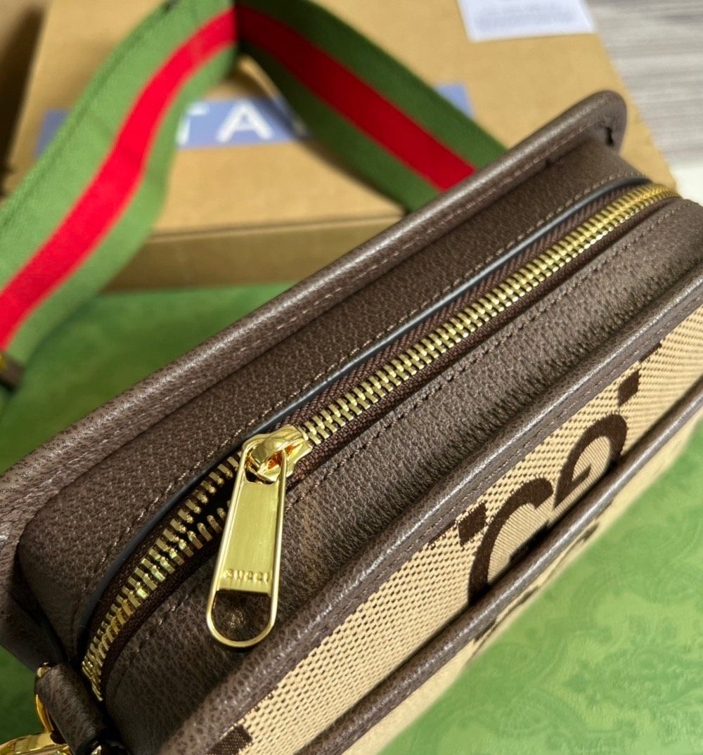 1:1 Replica Gucci Jumbo GG Mini Bag Camel And Ebony Jumbo GG Canvas For Women  8.9in/22.5cm GG 696075 UKMDG 2570