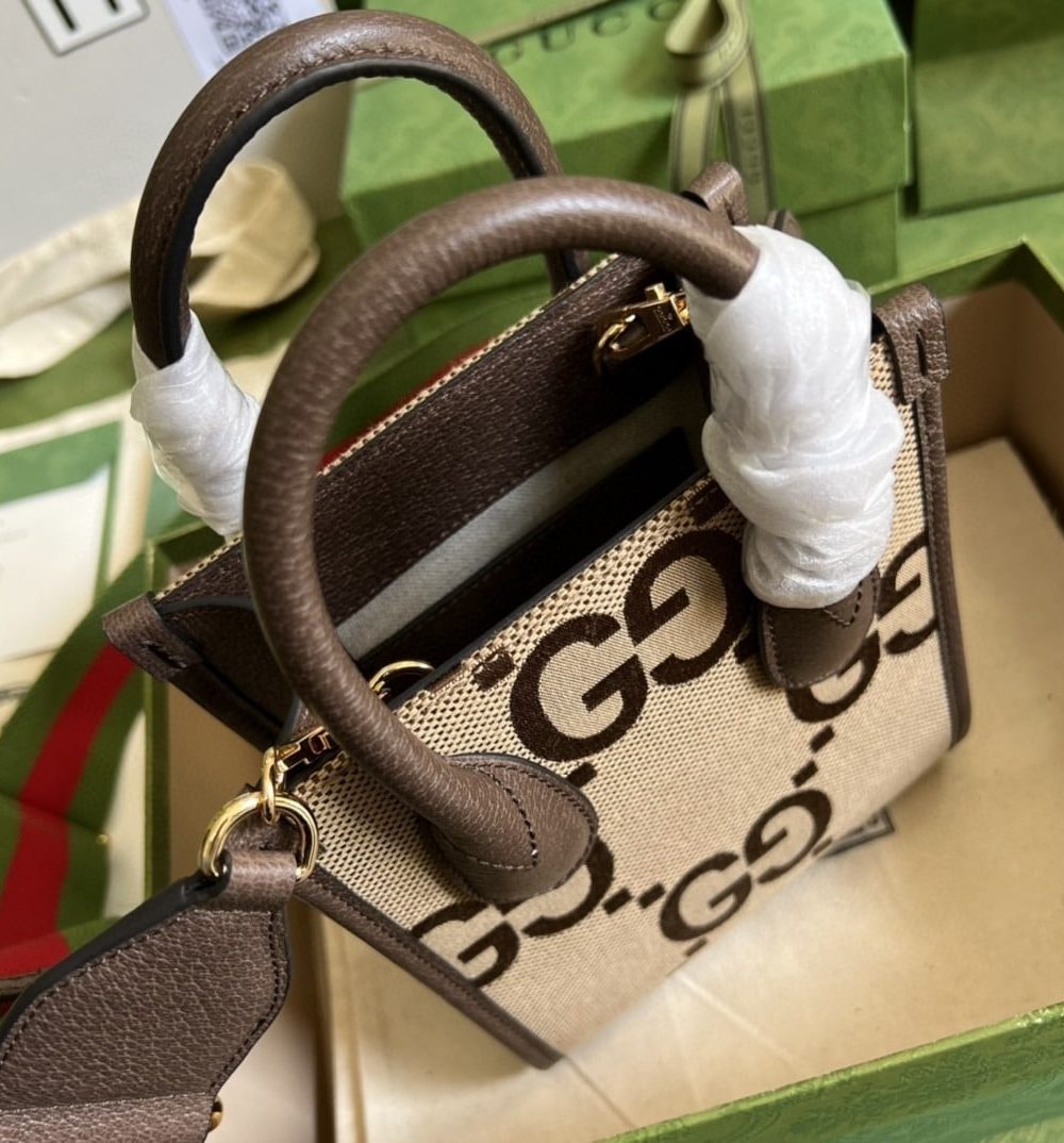 1:1 Replica Gucci Jumbo GG Mini Tote Bag Camel And Ebony Jumbo Canvas For Women  8in/20cm 699406 UKMDG 2570