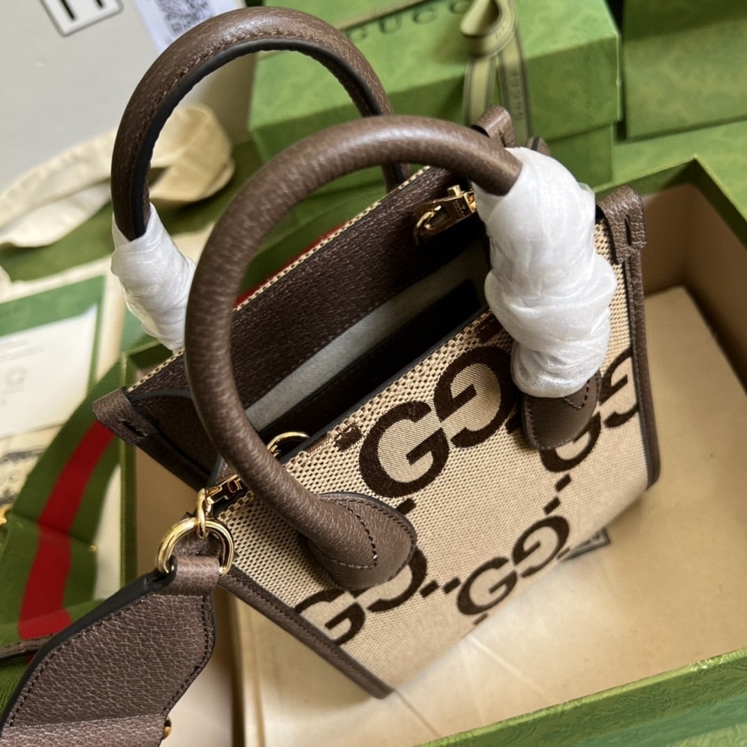 1:1 Replica Gucci Jumbo GG Mini Tote Bag Camel And Ebony Jumbo Canvas For Women 8in/20cm 699406 UKMDG 2570 - Image 4