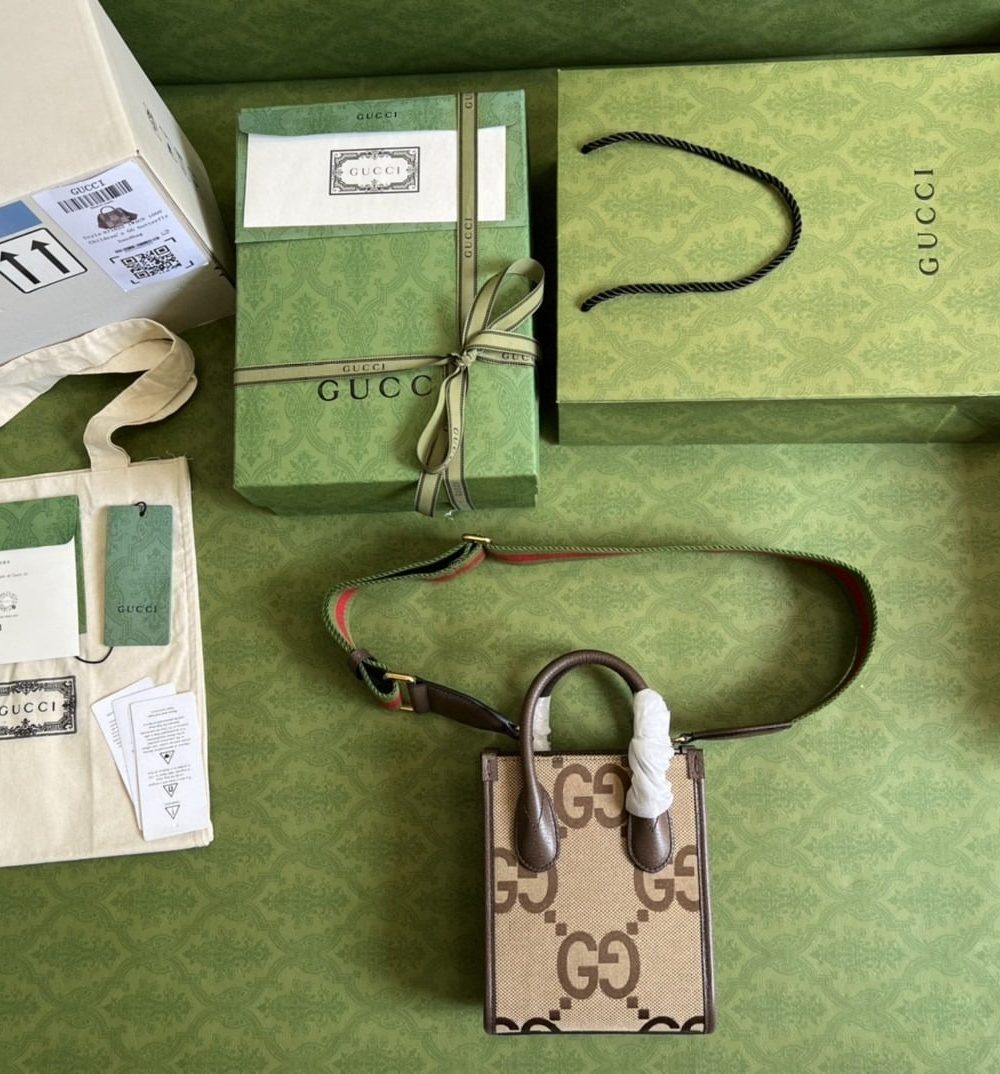 1:1 Replica Gucci Jumbo GG Mini Tote Bag Camel And Ebony Jumbo Canvas For Women  8in/20cm 699406 UKMDG 2570