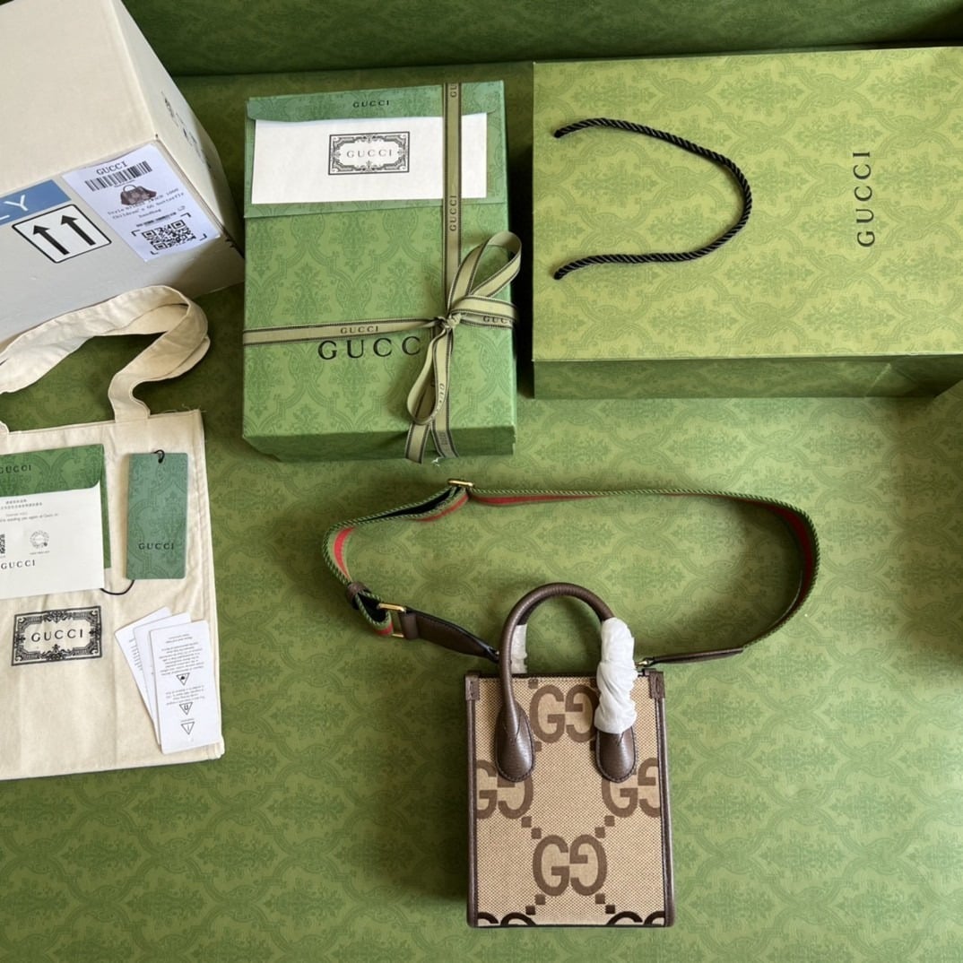 1:1 Replica Gucci Jumbo GG Mini Tote Bag Camel And Ebony Jumbo Canvas For Women 8in/20cm 699406 UKMDG 2570 - Image 8