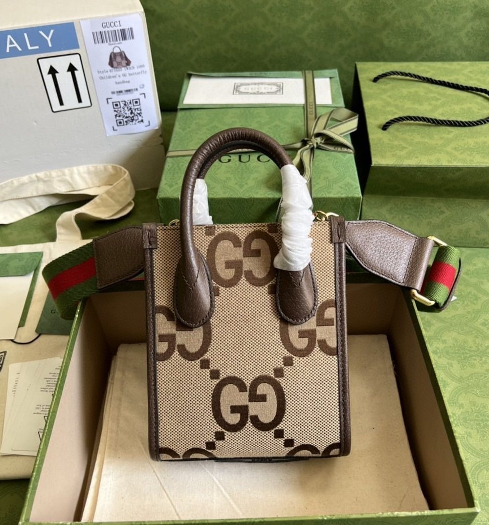 1:1 Replica Gucci Jumbo GG Mini Tote Bag Camel And Ebony Jumbo Canvas For Women 8in/20cm 699406 UKMDG 2570