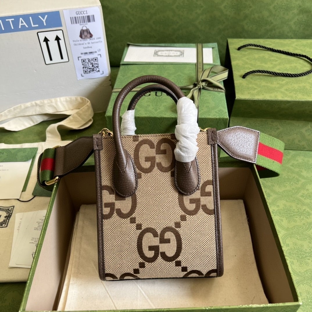 1:1 Replica Gucci Jumbo GG Mini Tote Bag Camel And Ebony Jumbo Canvas For Women 8in/20cm 699406 UKMDG 2570 - Image 6