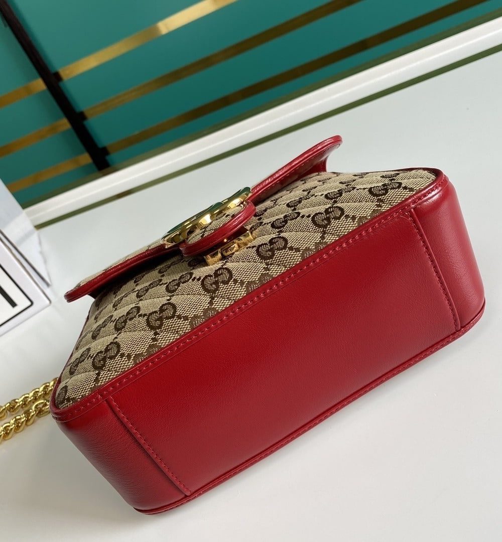 1:1 Replica Gucci Ladies GG Canvas Marmont Mini Top Handle Bag Beige And Red GG Canvas For Women 8.3in/21cm GG 583571 HVKEG 8561