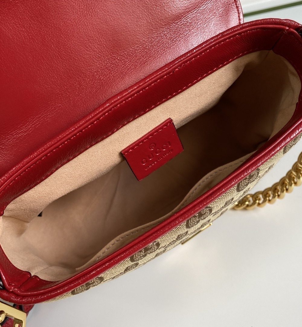 1:1 Replica Gucci Ladies GG Canvas Marmont Mini Top Handle Bag Beige And Red GG Canvas For Women 8.3in/21cm GG 583571 HVKEG 8561