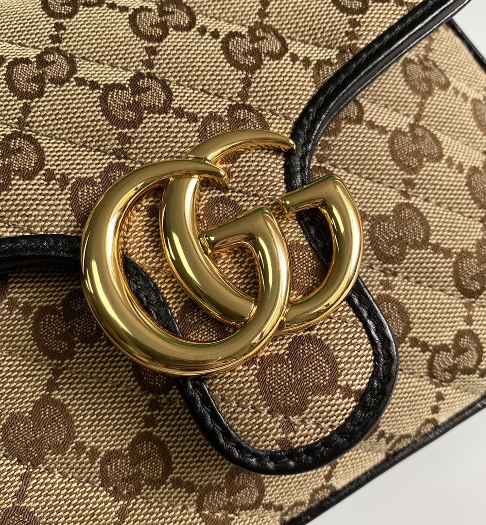 1:1 Replica Gucci Ladies GG Canvas Marmont Mini Top Handle Bag Beige/Ebony Diagonal Matelassé Original GG Canvas 8.3in/21cm GG 583571 HVKEG 9772