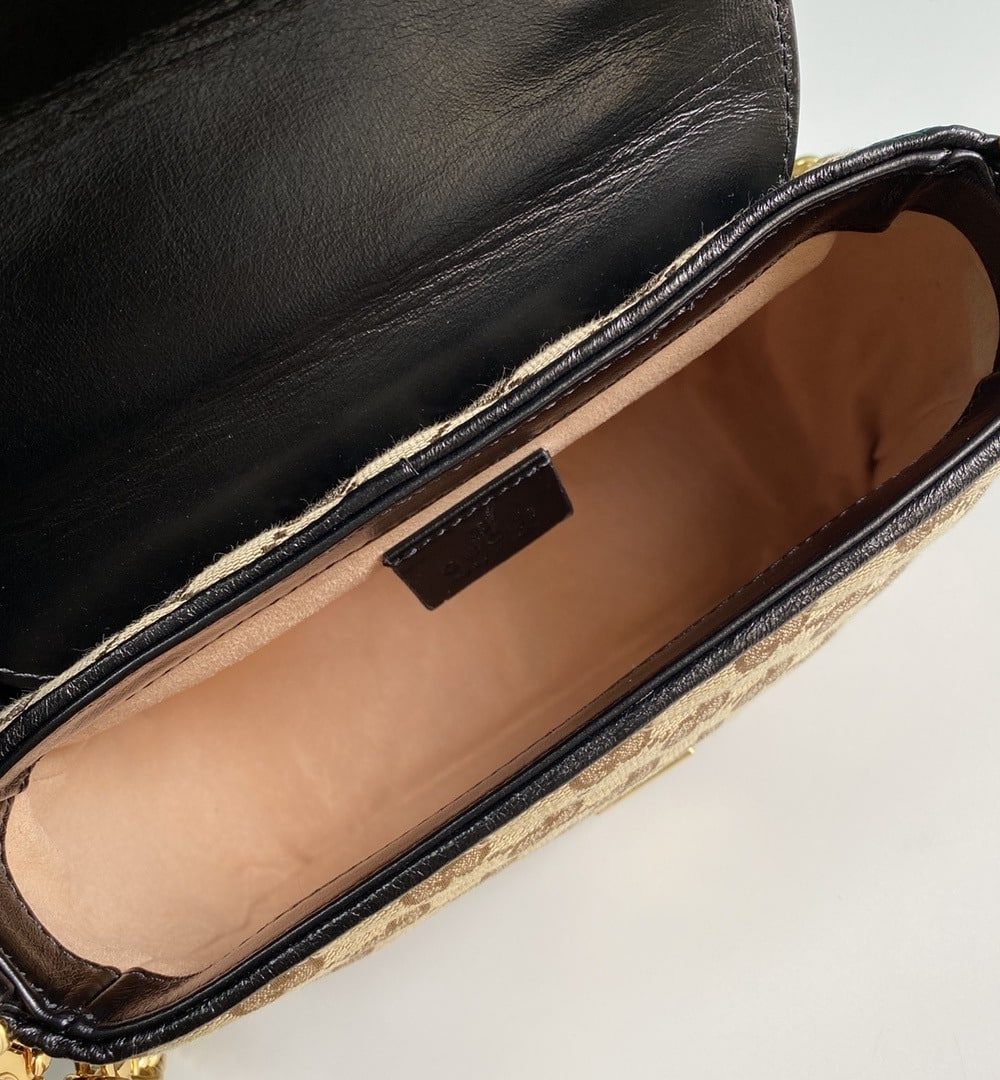 1:1 Replica Gucci Ladies GG Canvas Marmont Mini Top Handle Bag Beige/Ebony Diagonal Matelassé Original GG Canvas 8.3in/21cm GG 583571 HVKEG 9772