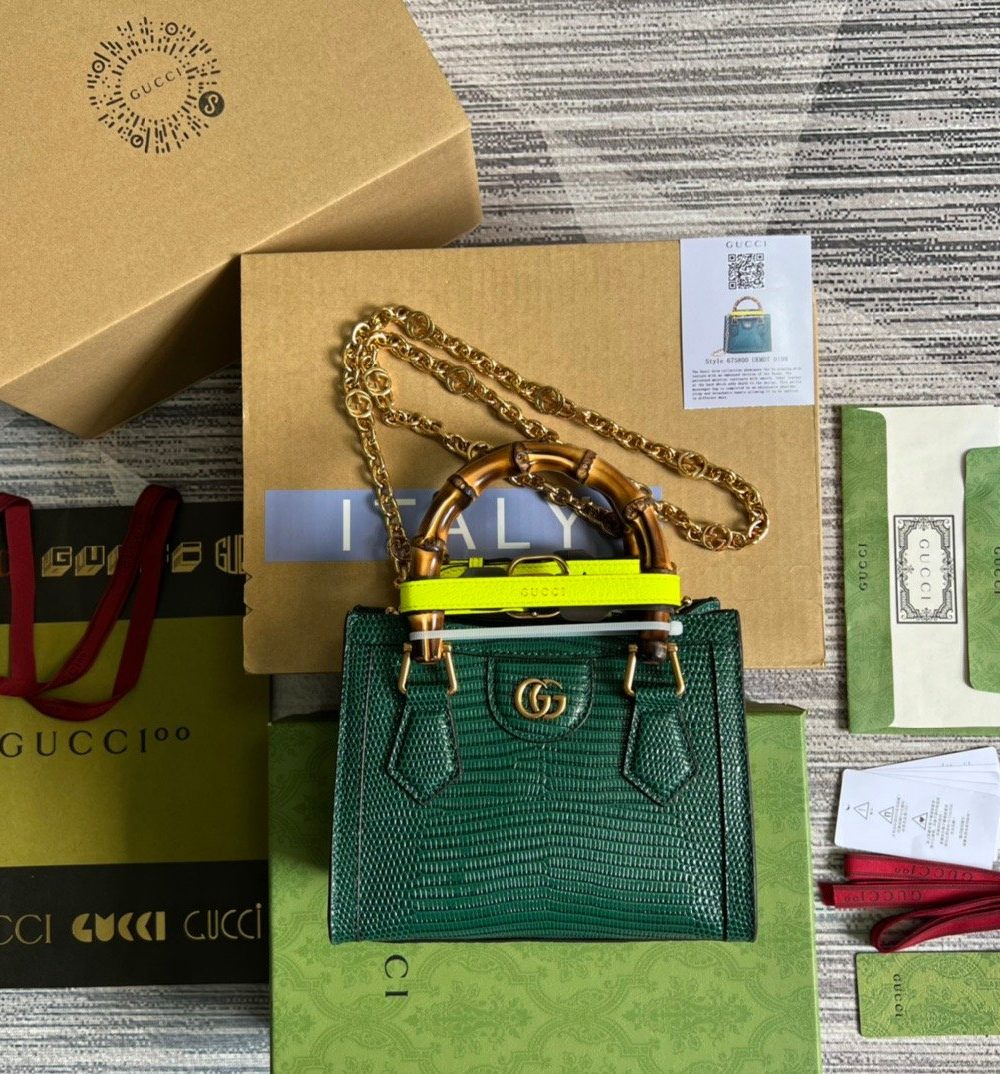 1:1 Replica Gucci Lizard Mini Tote Bag Green For Women, Women's Bags 7.9in/20cm GG