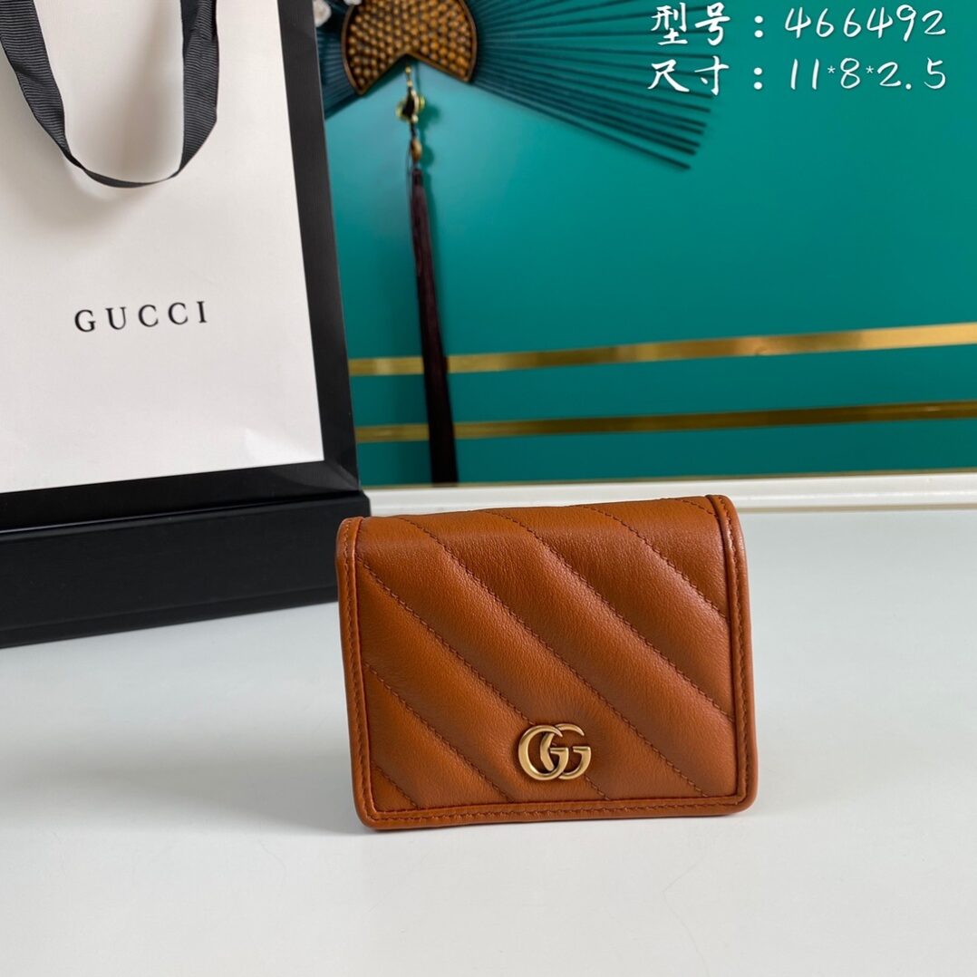 1:1 Replica Gucci Marmont Card Case Wallet Brown Women’s Wallet 11cm/4.3in GG 466492