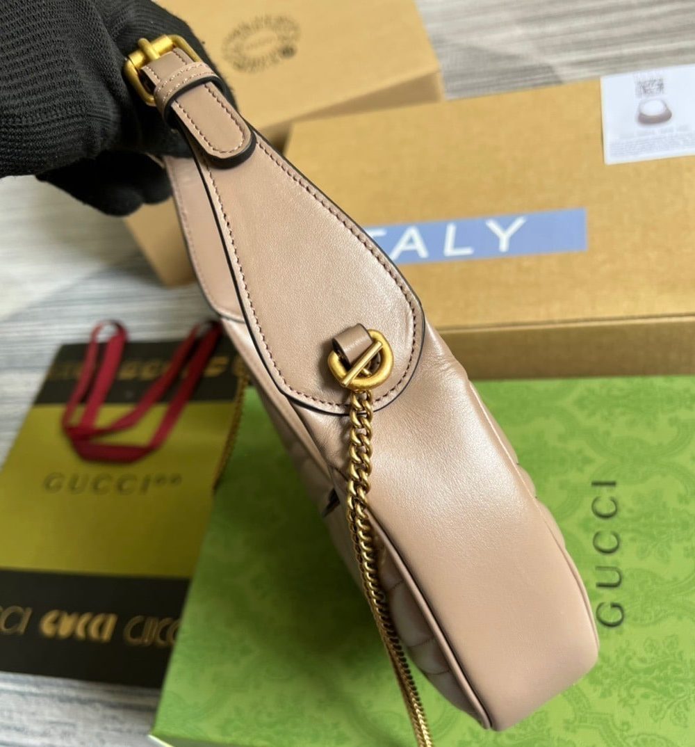 1:1 Replica Gucci Marmont Half Moon Shaped Mini Bag Beige For Women, Women's Bags 8.5in/22cm GG