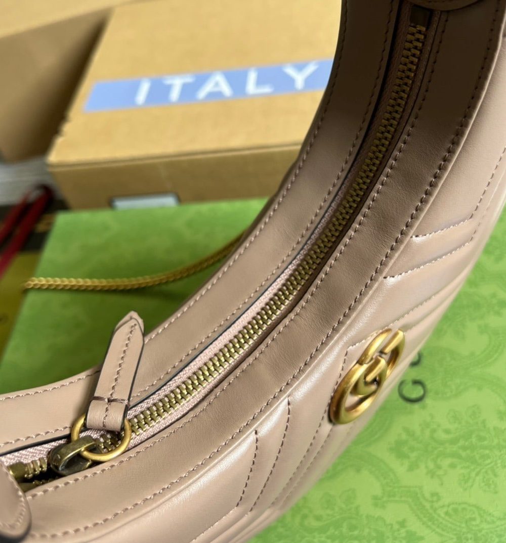 1:1 Replica Gucci Marmont Half Moon Shaped Mini Bag Beige For Women, Women's Bags 8.5in/22cm GG