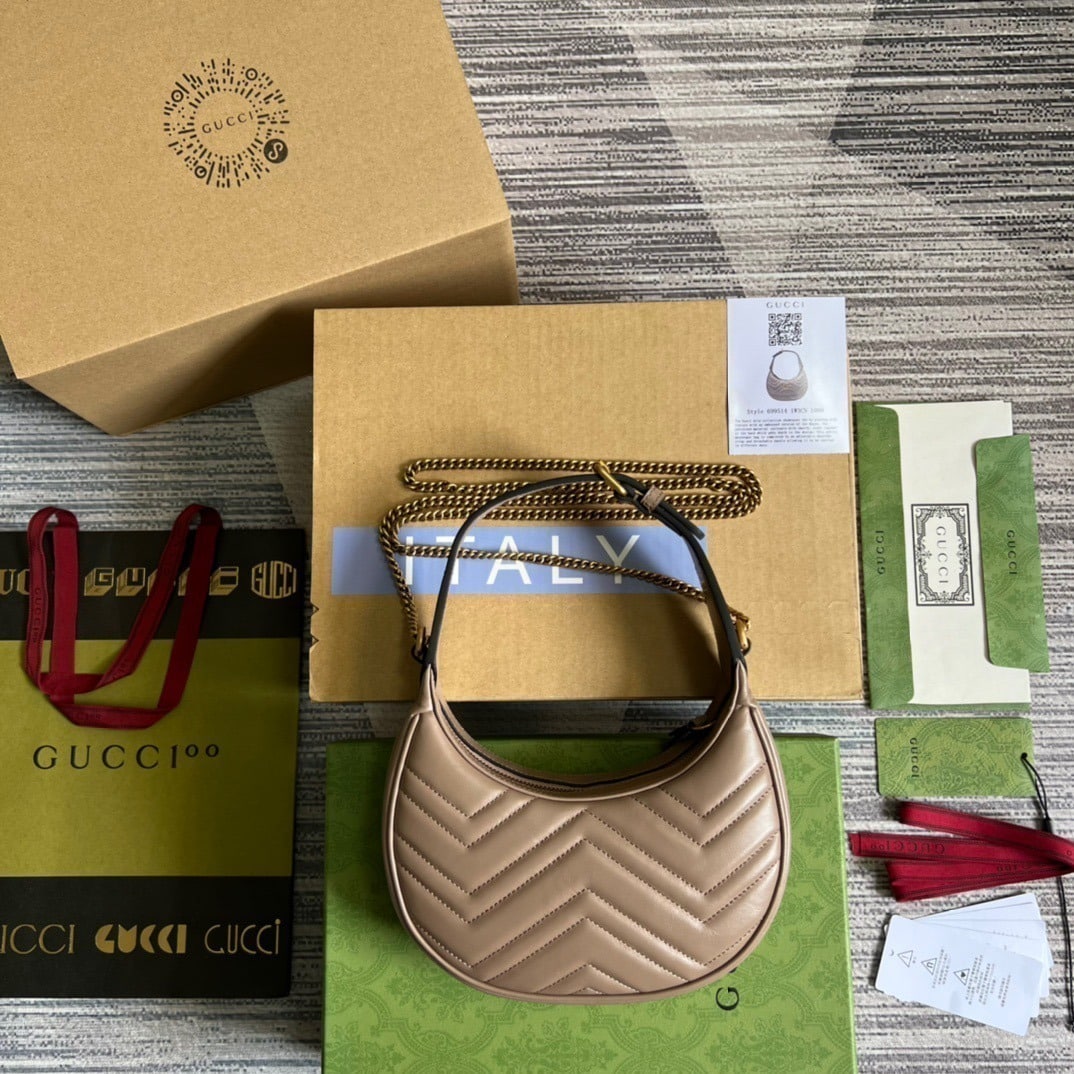 1:1 Replica Gucci Marmont Half Moon Shaped Mini Bag Beige For Women, Women's Bags 8.5in/22cm GG - Image 7