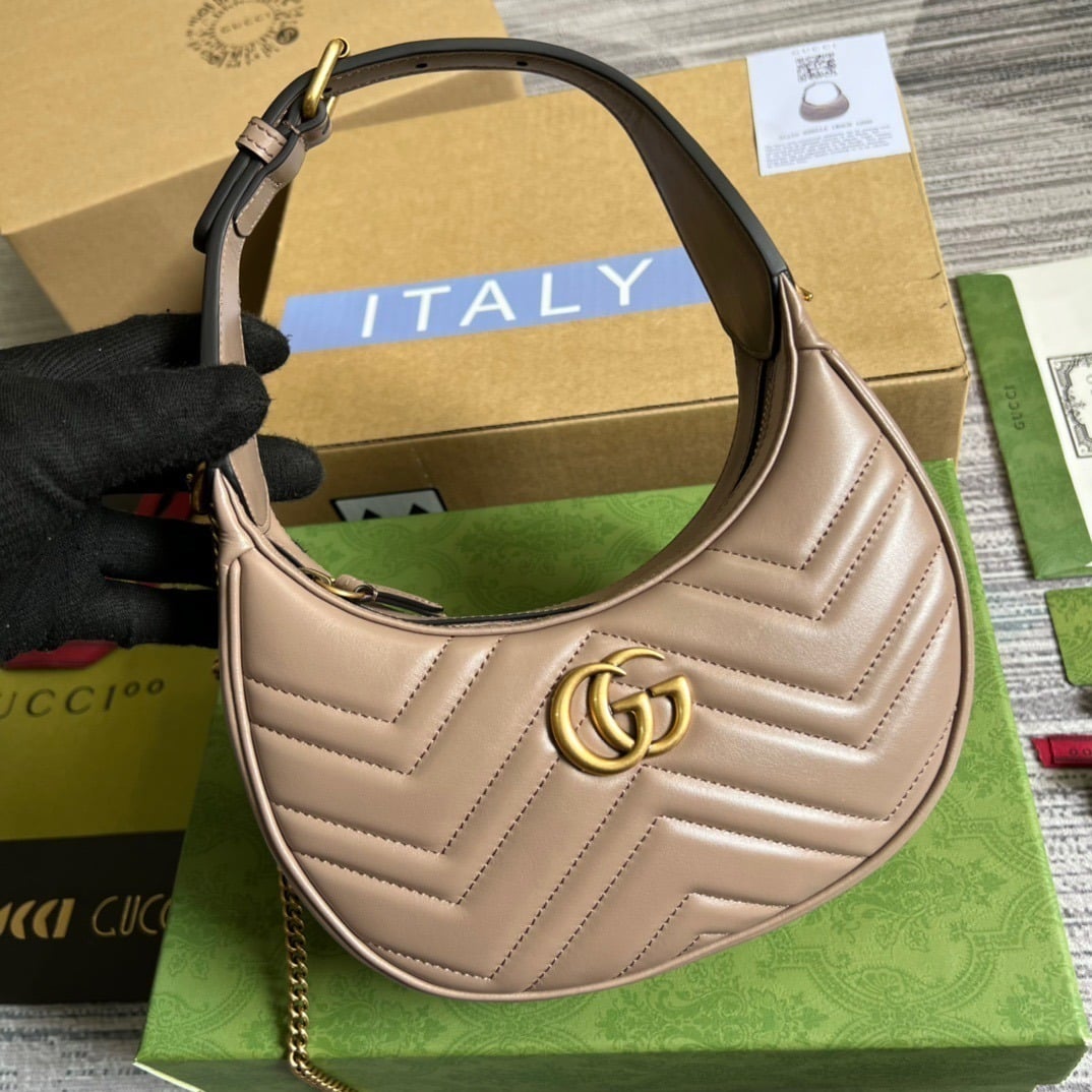 1:1 Replica Gucci Marmont Half Moon Shaped Mini Bag Beige For Women, Women's Bags 8.5in/22cm GG - Image 3