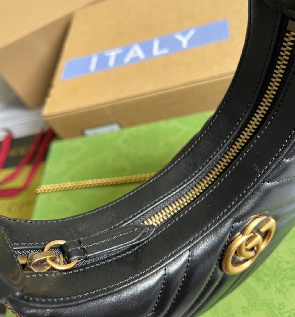1:1 Replica Gucci Marmont Half Moon Shaped Mini Bag Black For Women, Women's Bags 8.5in/22cm GG 699514 DTDHT 1000