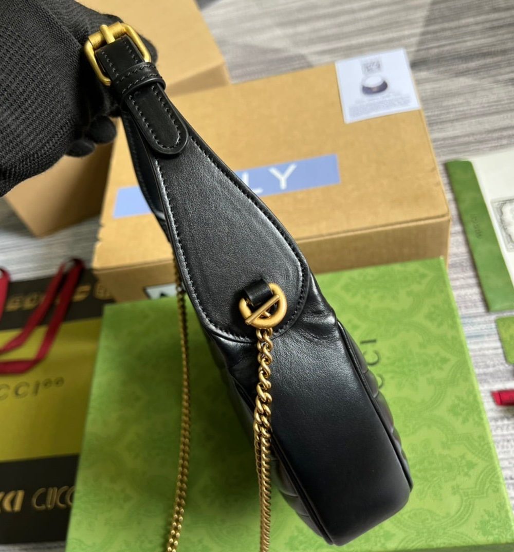 1:1 Replica Gucci Marmont Half Moon Shaped Mini Bag Black For Women, Women's Bags 8.5in/22cm GG 699514 DTDHT 1000