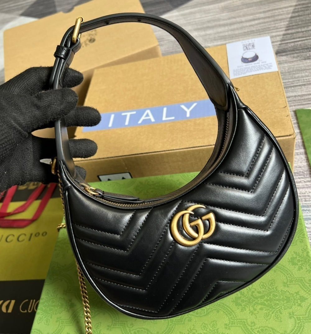 1:1 Replica Gucci Marmont Half Moon Shaped Mini Bag Black For Women, Women's Bags 8.5in/22cm GG 699514 DTDHT 1000