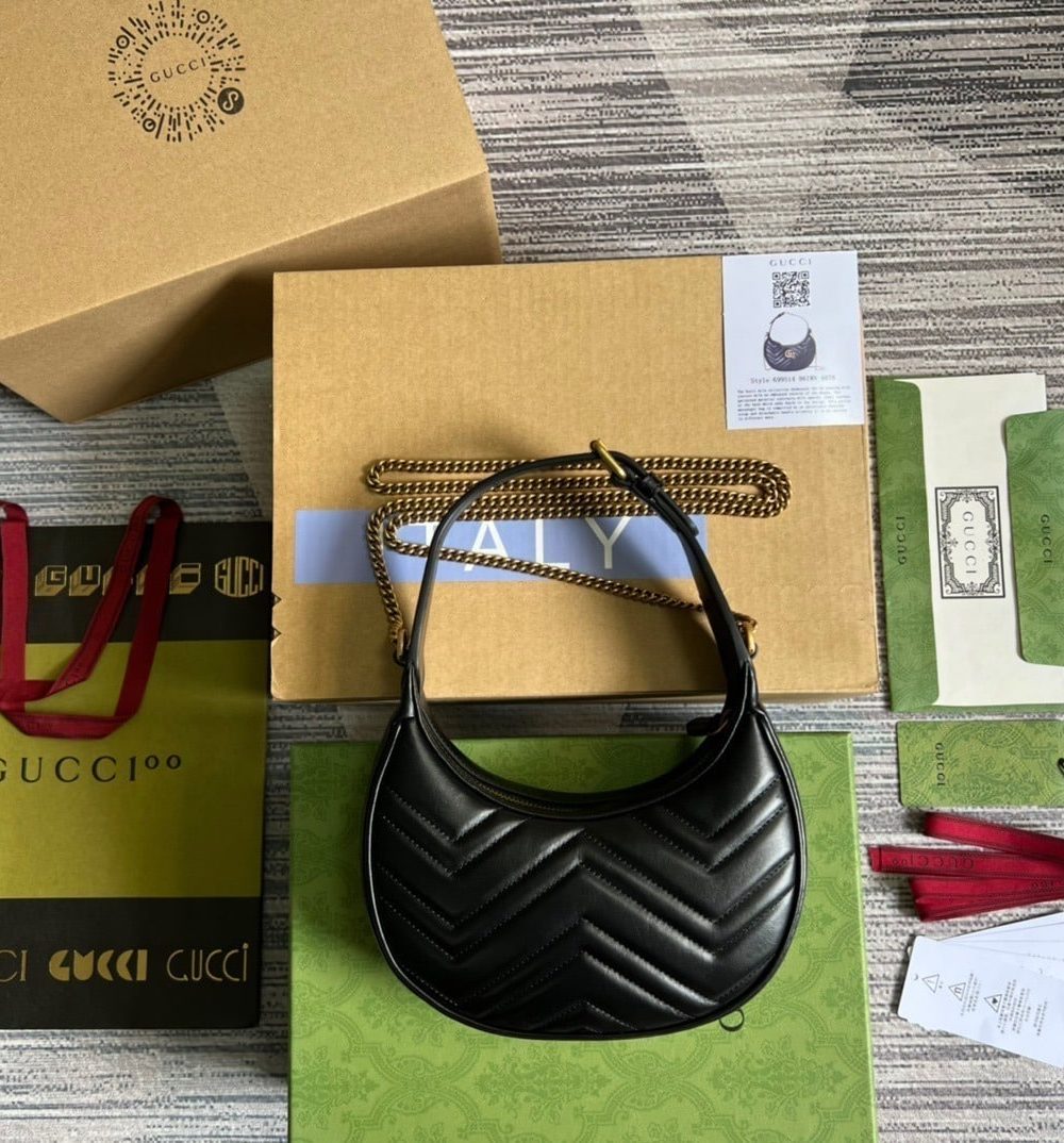 1:1 Replica Gucci Marmont Half Moon Shaped Mini Bag Black For Women, Women's Bags 8.5in/22cm GG 699514 DTDHT 1000
