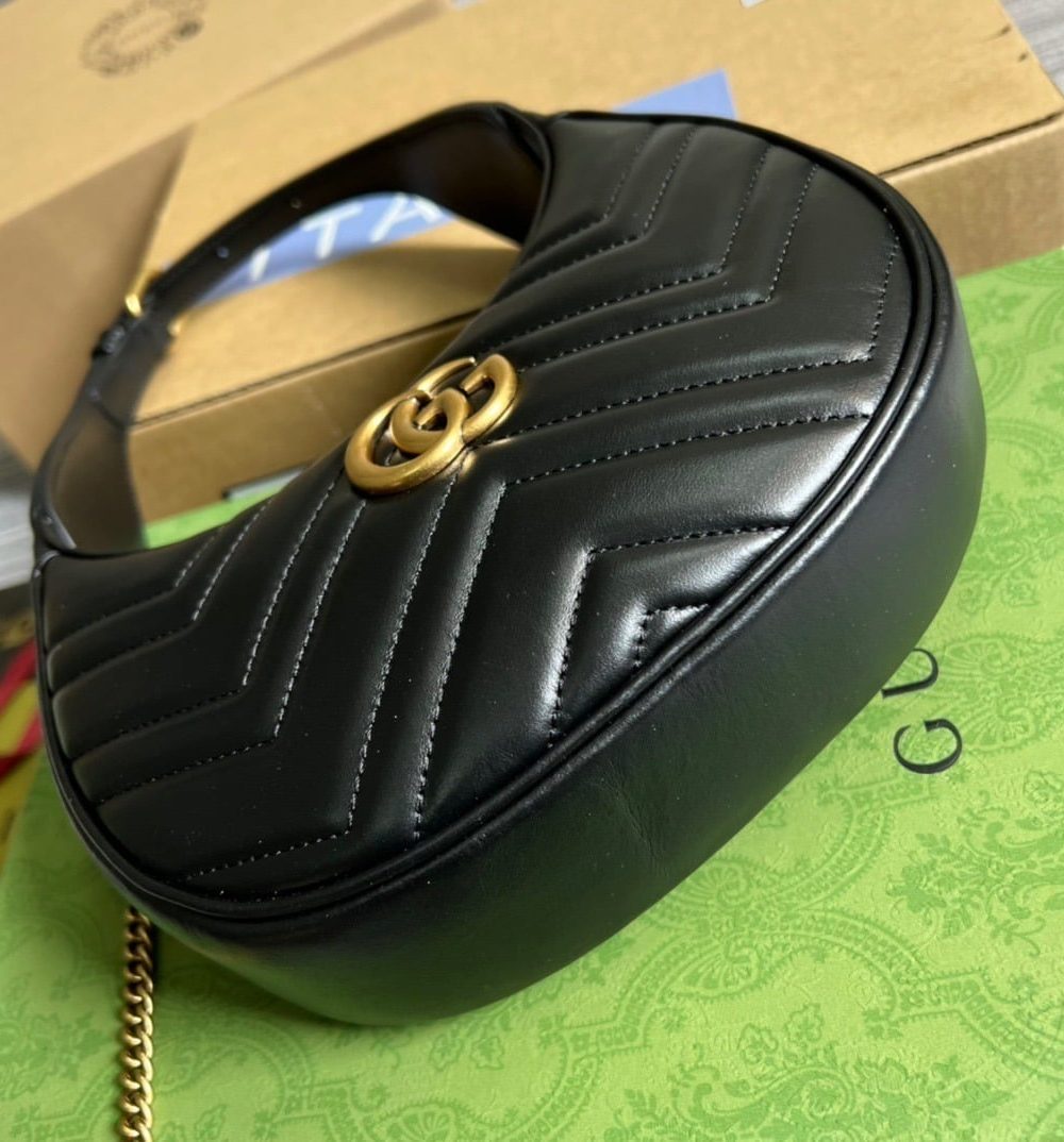 1:1 Replica Gucci Marmont Half Moon Shaped Mini Bag Black For Women, Women's Bags 8.5in/22cm GG 699514 DTDHT 1000