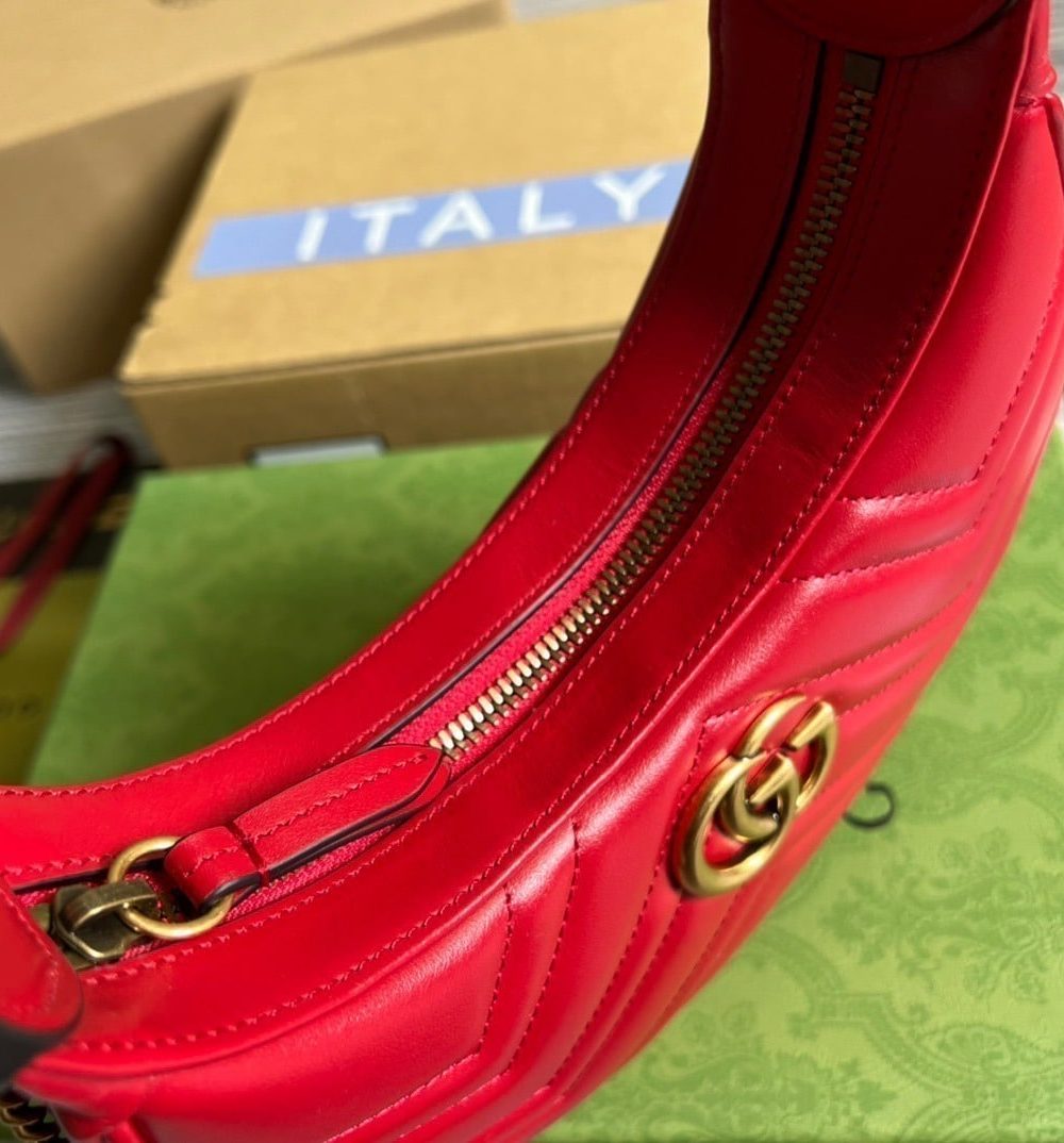 1:1 Replica Gucci Marmont Half Moon Shaped Mini Bag Red For Women, Women's Bags 8.5in/22cm GG