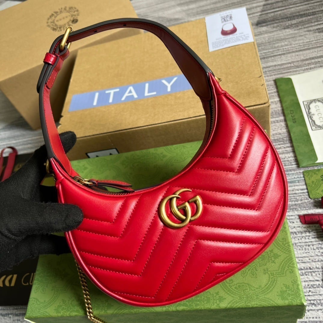 1:1 Replica Gucci Marmont Half Moon Shaped Mini Bag Red For Women, Women's Bags 8.5in/22cm GG - Image 4