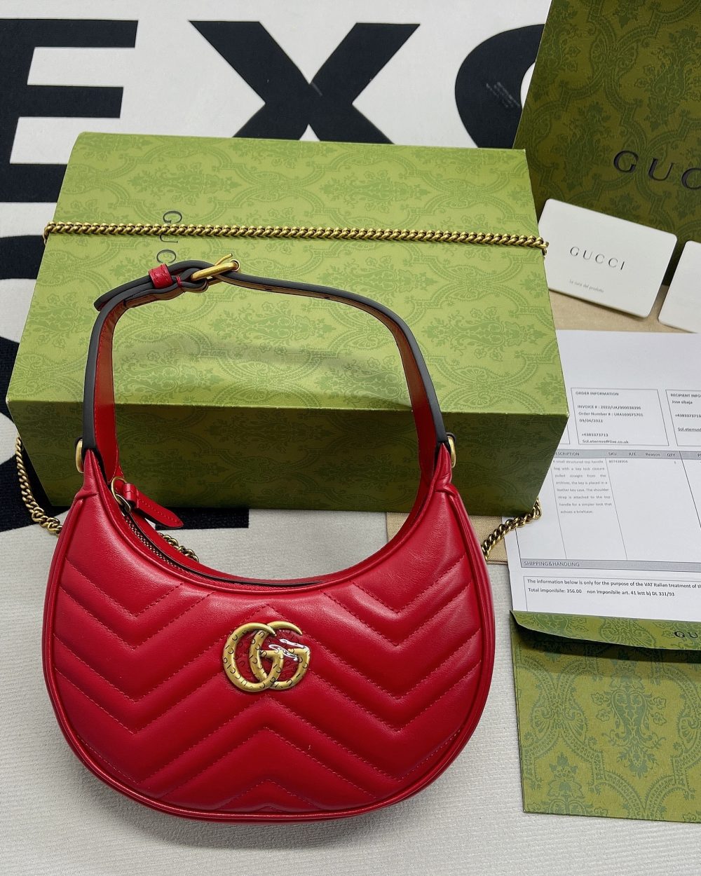 1:1 Replica Gucci Marmont Half Moon Shaped Mini Bag Red For Women, Women's Bags 8.5in/22cm GG