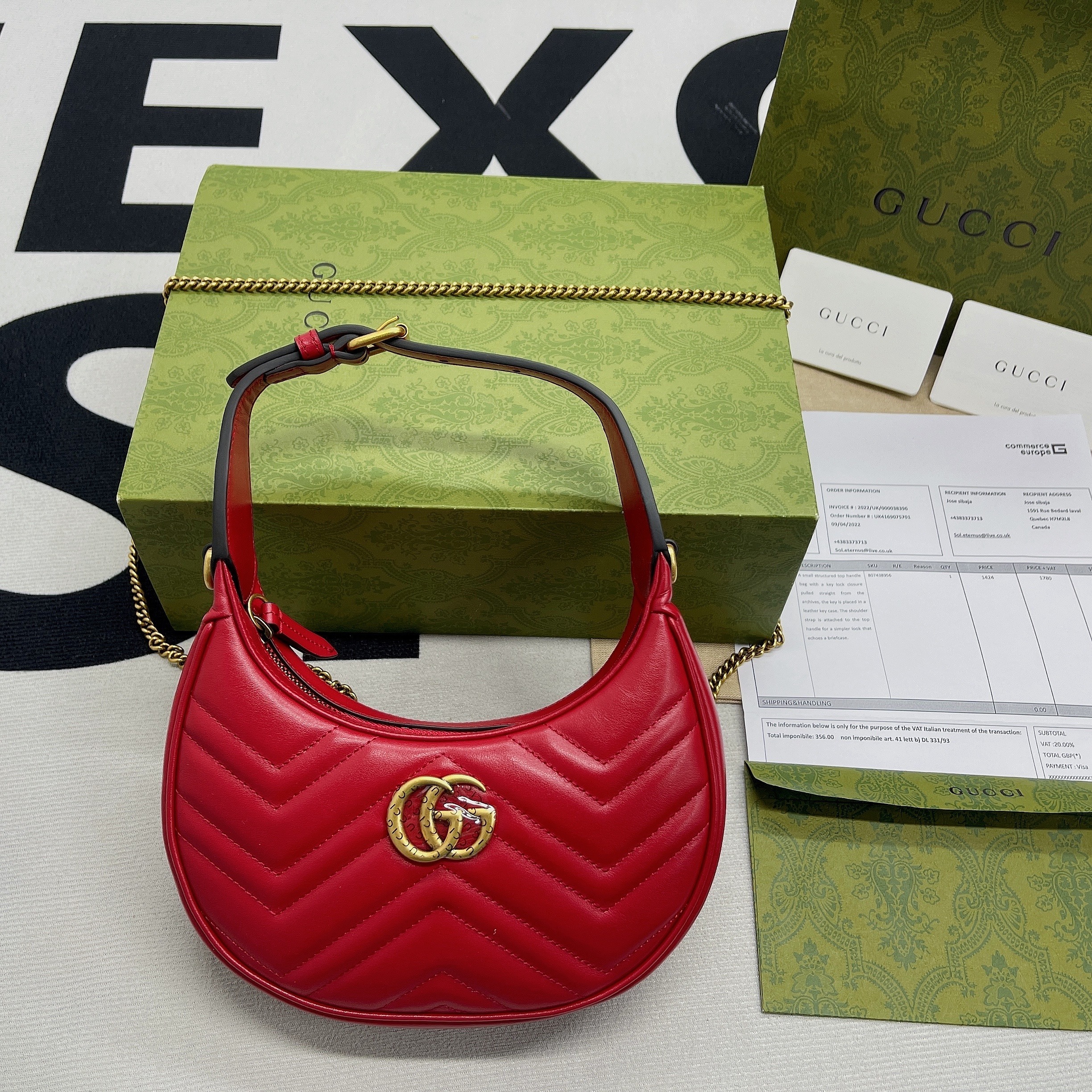 1:1 Replica Gucci Marmont Half Moon Shaped Mini Bag Red For Women, Women's Bags 8.5in/22cm GG - Image 2