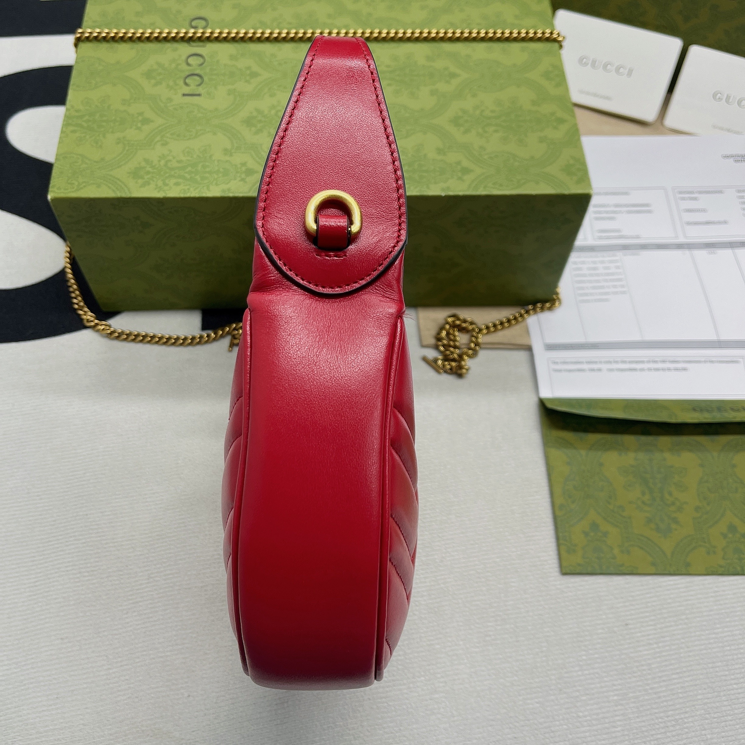 1:1 Replica Gucci Marmont Half Moon Shaped Mini Bag Red For Women, Women's Bags 8.5in/22cm GG - Image 3