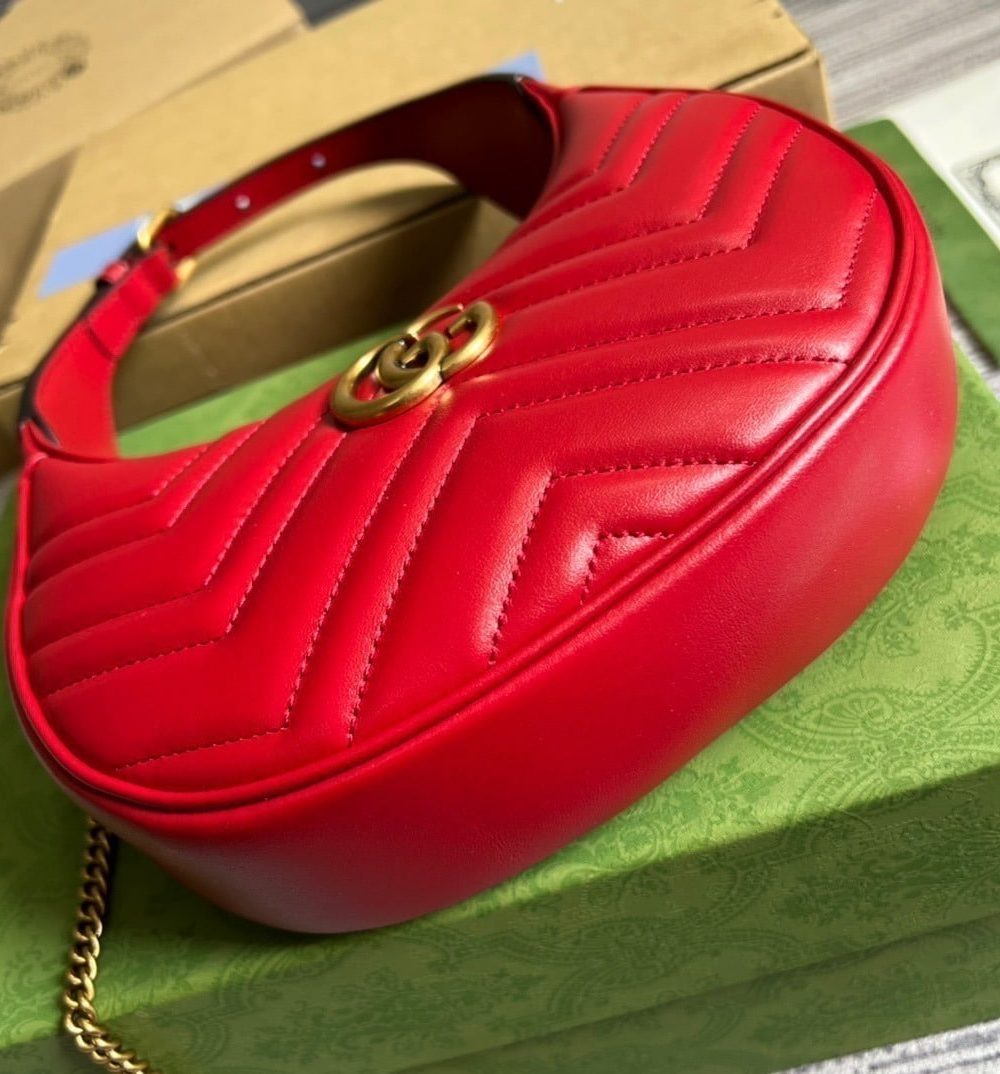 1:1 Replica Gucci Marmont Half Moon Shaped Mini Bag Red For Women, Women's Bags 8.5in/22cm GG