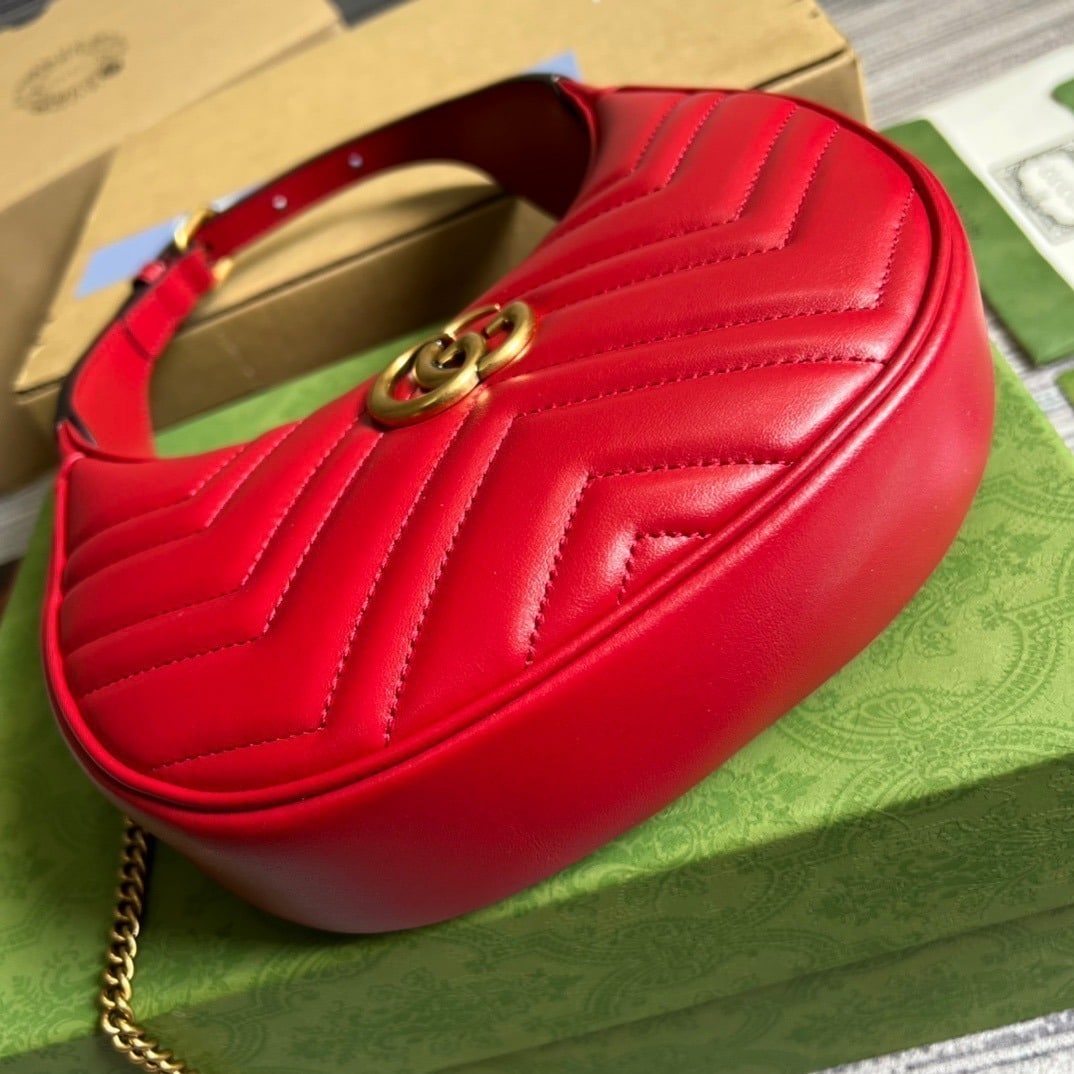 1:1 Replica Gucci Marmont Half Moon Shaped Mini Bag Red For Women, Women's Bags 8.5in/22cm GG - Image 12