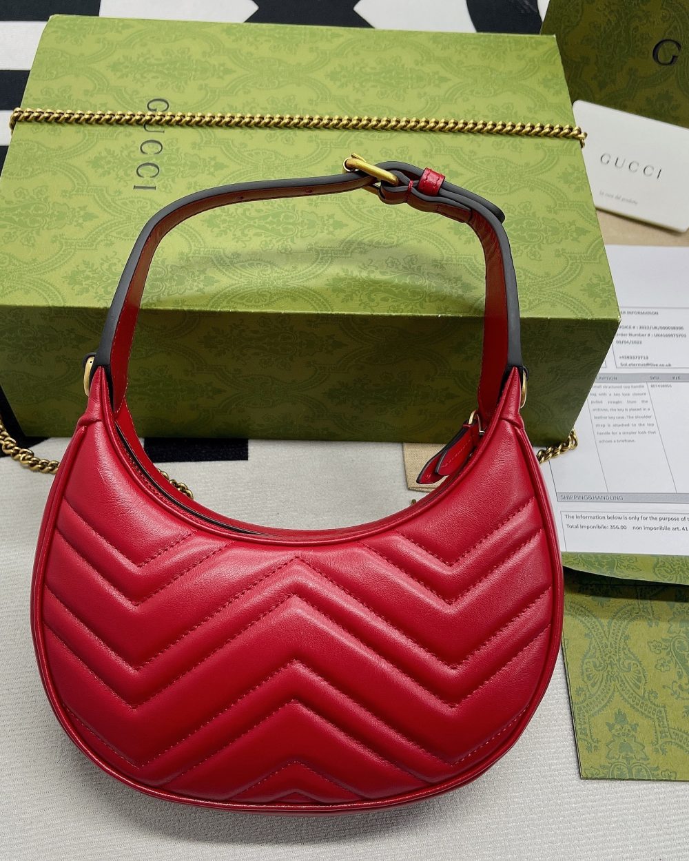 1:1 Replica Gucci Marmont Half Moon Shaped Mini Bag Red For Women, Women's Bags 8.5in/22cm GG