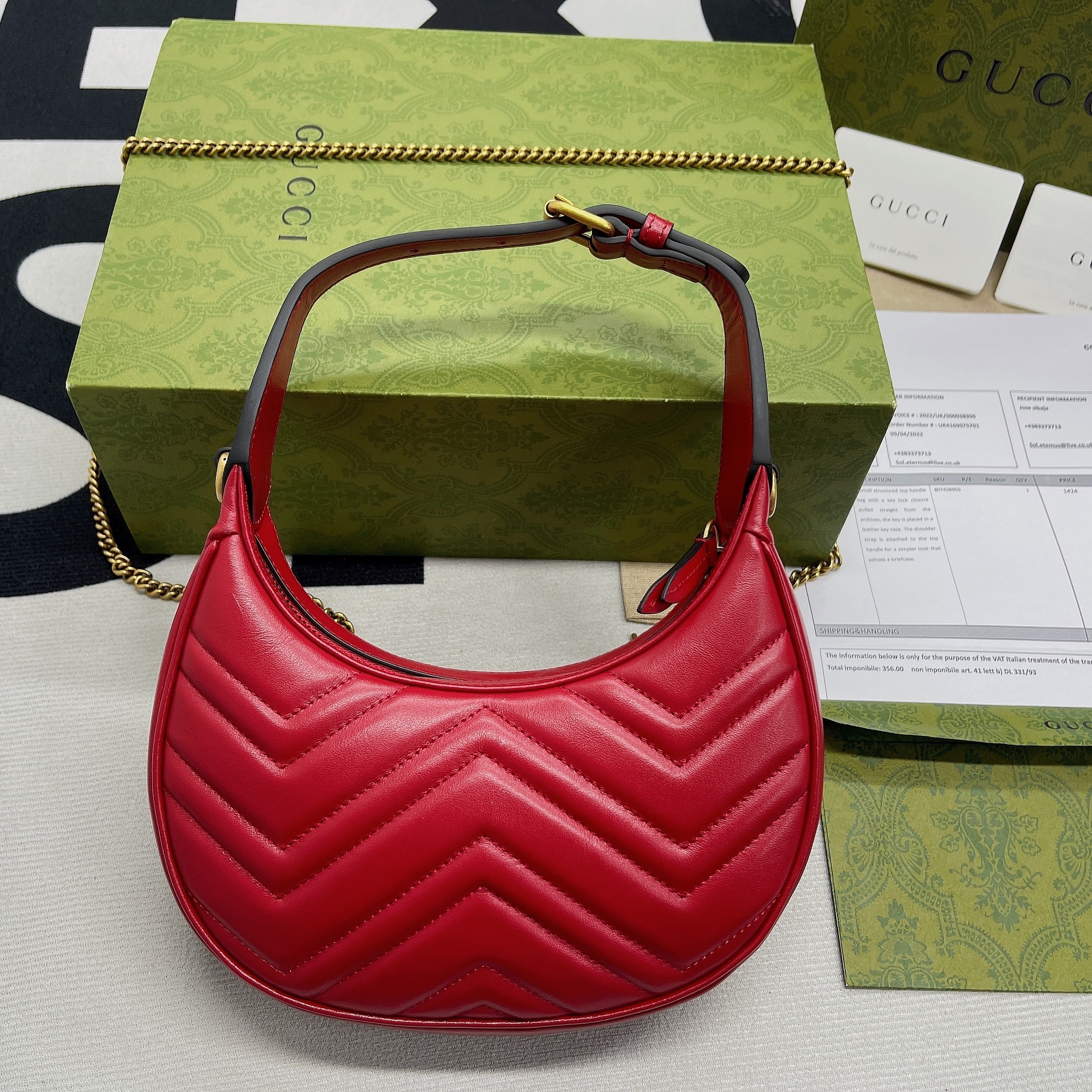 1:1 Replica Gucci Marmont Half Moon Shaped Mini Bag Red For Women, Women's Bags 8.5in/22cm GG - Image 8