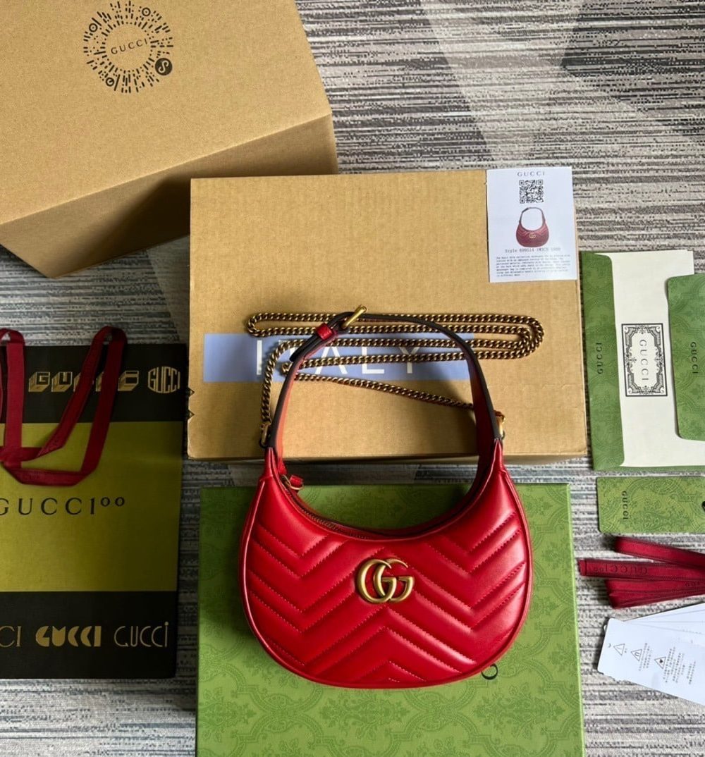 1:1 Replica Gucci Marmont Half Moon Shaped Mini Bag Red For Women, Women's Bags 8.5in/22cm GG