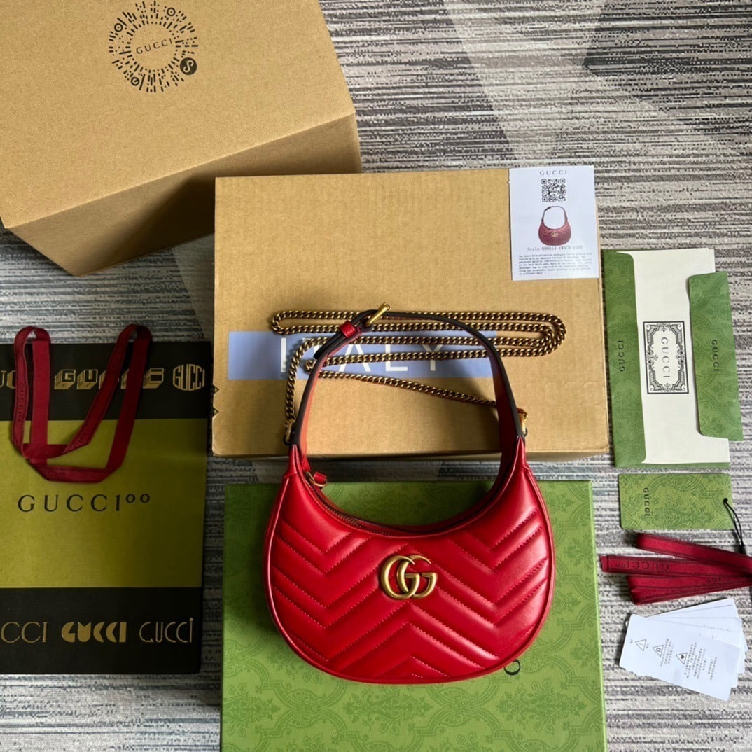 1:1 Replica Gucci Marmont Half Moon Shaped Mini Bag Red For Women, Women's Bags 8.5in/22cm GG