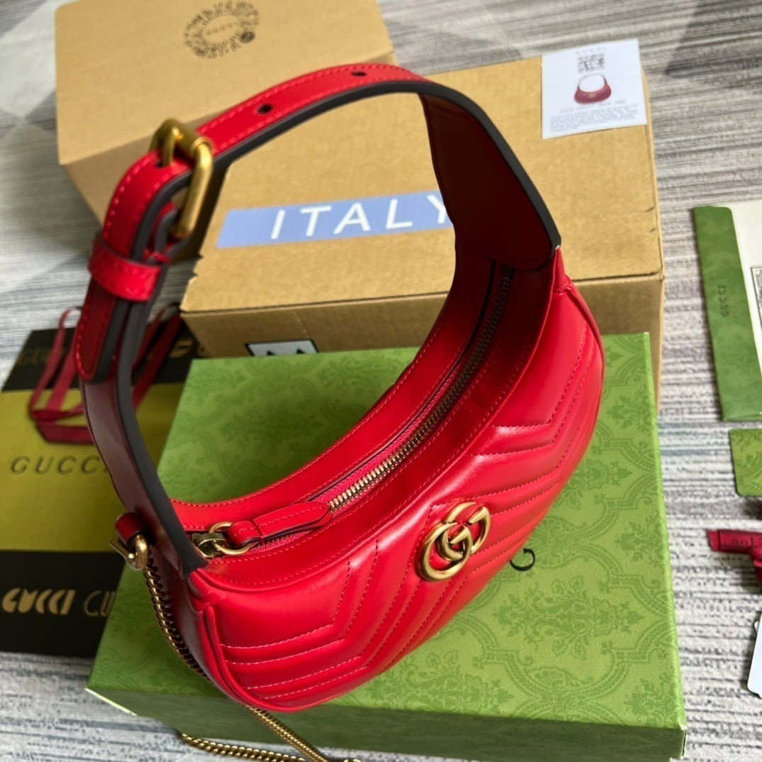 1:1 Replica Gucci Marmont Half Moon Shaped Mini Bag Red For Women, Women's Bags 8.5in/22cm GG - Image 6
