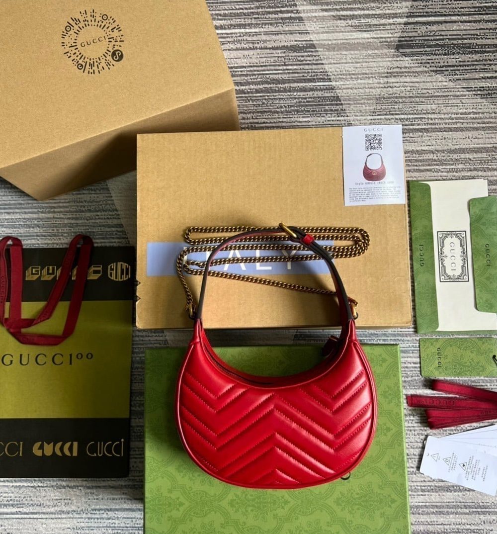 1:1 Replica Gucci Marmont Half Moon Shaped Mini Bag Red For Women, Women's Bags 8.5in/22cm GG