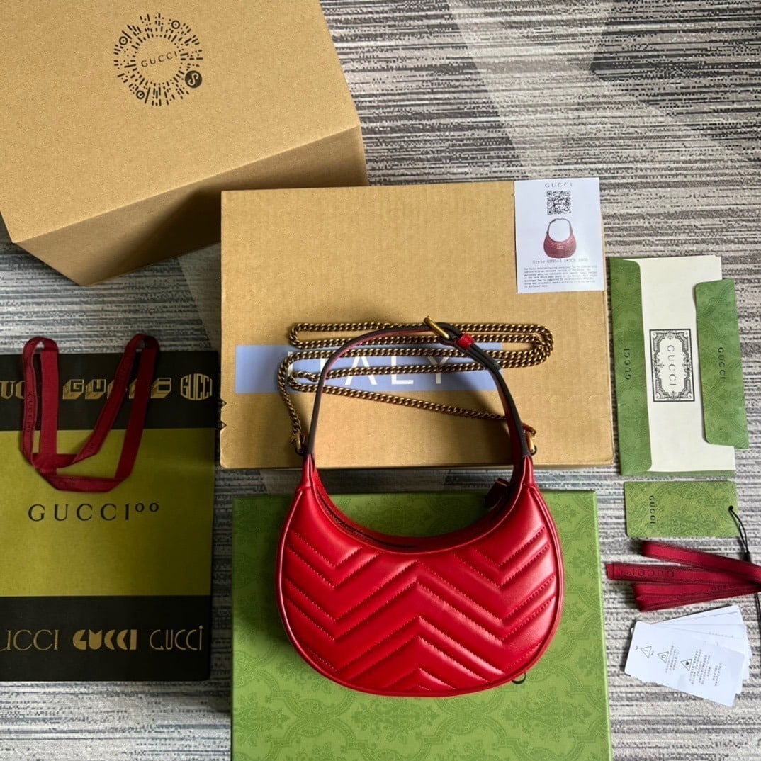1:1 Replica Gucci Marmont Half Moon Shaped Mini Bag Red For Women, Women's Bags 8.5in/22cm GG - Image 7