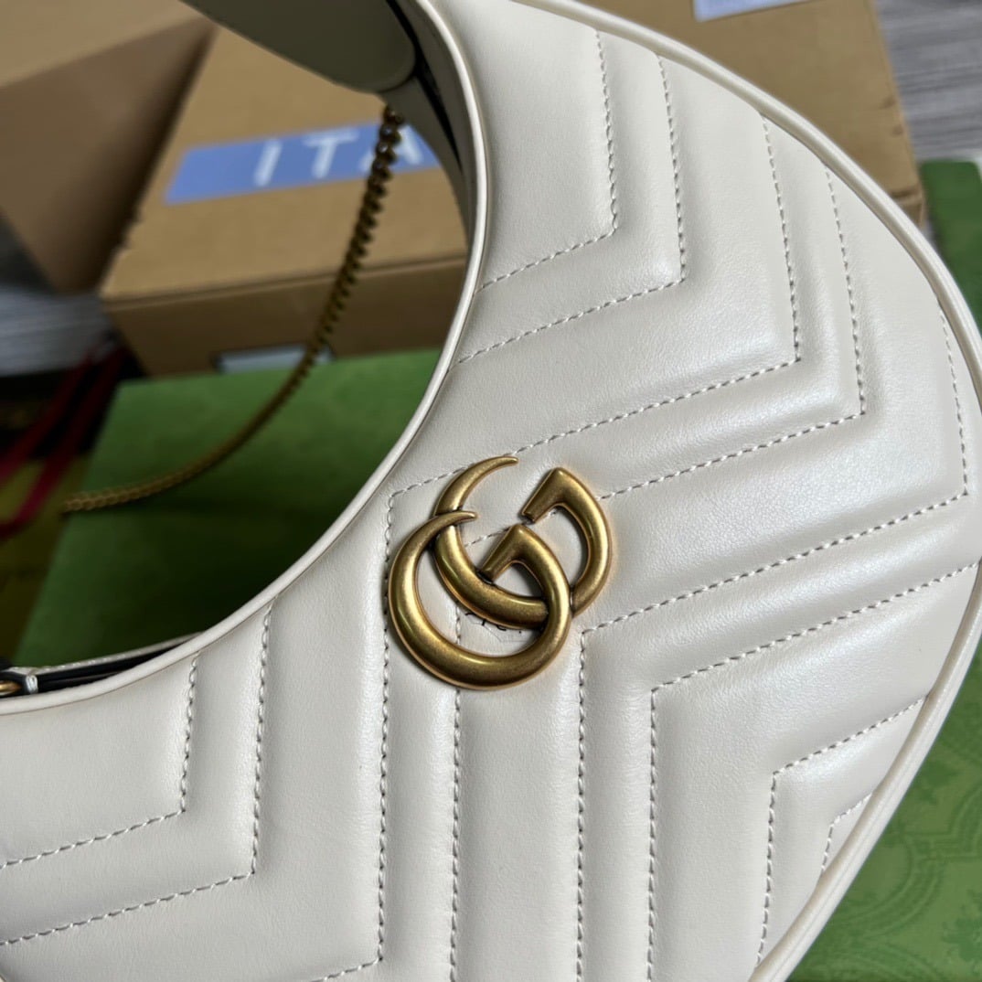 1:1 Replica Gucci Marmont Half Moon Shaped Mini Bag White For Women, Women's Bags 8.5in/22cm GG 699514 DTDHT 9022 - Image 8